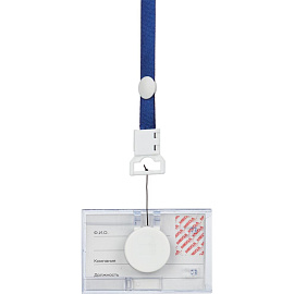 Бейдж ProMega office горизонтальный 90х55 мм с держателем-рулеткой и синей тесьмой (размер вкладыша: 85x54)