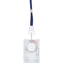 Бейдж ProMega office вертикальный 55х90 мм с держателем-рулеткой и синей тесьмой (размер вкладыша: 54x85)