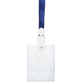 Бейдж ProMega office вертикальный 55х90 мм с держателем-рулеткой и синей тесьмой (размер вкладыша: 54x85)