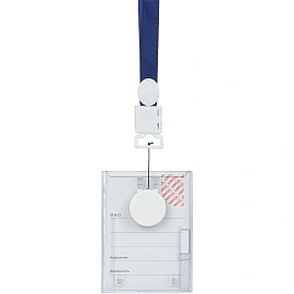 Бейдж ProMega office вертикальный 107х80 мм с держателем-рулеткой и синей тесьмой (размер вкладыша: 105x74)