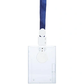 Бейдж ProMega office вертикальный 107х80 мм с держателем-рулеткой и синей тесьмой (размер вкладыша: 105x74)