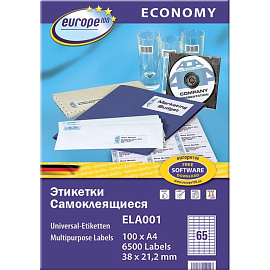 Этикетки самоклеящиеся Europe (ELA001) 38х21,2 мм 65 штук на листе белые (100 листов в упаковке)