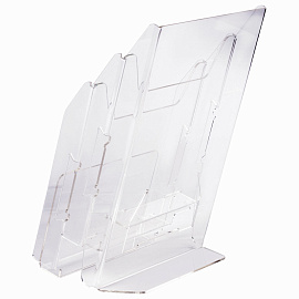 Подставка настольная для рекламных материалов (250х215х32 мм) А4, 3 отделения, смещение, STAFF, 291174