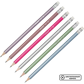 Карандаш чернографитный НВ с ластиком Attache Silk заточенный шестигранный