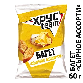 Сухарики Хрусteam багет со вкусом сырного ассорти 60 г фото Сухарики Хрусteam багет со вкусом сырного ассорти 60 г