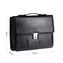 Портфель OfficeSpace "Uran", кожзам, черный, 2 отделения, метал. замок