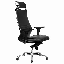 Кресло офисное МЕТТА "SAMURAI" KL-3, с подголовником, экокожа, черное