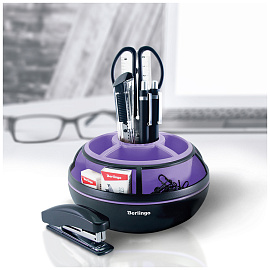 Настольный органайзер Berlingo "Instinct", 9 предметов, вращающийся, черный/лаванда