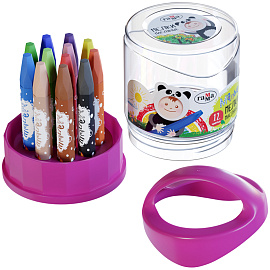 Масляные мелки ГАММА "Малыш" 12 цветов, 11х75 мм, шестигранные, пластиковый стакан-подставка, 051218_01