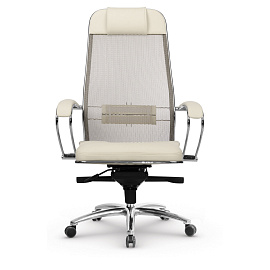 Кресло офисное МЕТТА "SAMURAI" SL-1, сверхпрочная ткань-сетка/экокожа, бежевое