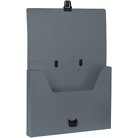 Папка-портфель 1 отделение СТАММ А4, 600мкм, на замке, пластик, серый