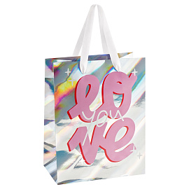 Пакет подарочный 18*23*10см MESHU "Love", голографический картон