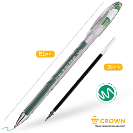 Ручка гелевая Crown "Hi-Jell" зеленая 0,5мм, штрих-код  Цена за 1 ручку