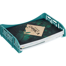 Лоток для бумаг горизонтальный СТАММ "Field", широкая загрузка, темно-зеленый фото Лоток для бумаг горизонтальный СТАММ "Field", широкая загрузка, темно-зеленый