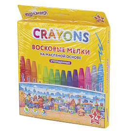 Восковые мелки утолщенные на масляной основе ЮНЛАНДИЯ "ДОМИКИ", 24 цвета, 273091