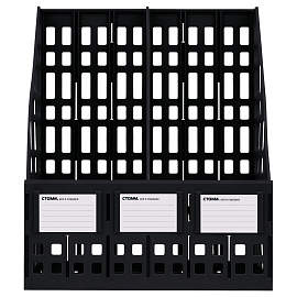 Лоток для бумаг вертикальный СТАММ, сборный, 2 отделения, черный фото Лоток для бумаг вертикальный СТАММ, сборный, 2 отделения, черный