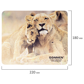 Коврик для мыши SONNEN "LIONS", резина + ткань, 220х180х3 мм, 513310
