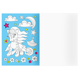 Раскраска с цв. фоном А4, 16 стр., ТРИ СОВЫ "Страна единорожек