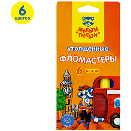 Фломастеры Мульти-Пульти "Енот в Англии", 06цв., утолщенные, смываемые, картон, европодвес