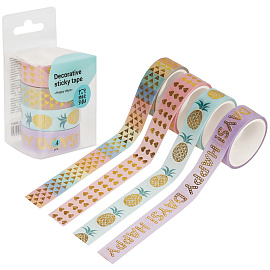 Клейкая лента канцелярская Meshu Happy days декоративная 15 мм х 3 м (4 штуки в упаковке)