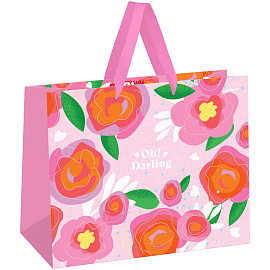 Пакет подарочный 32*26*12см MESHU "Pink flower", матовая ламинация