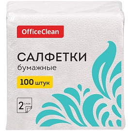 Салфетки бумажные OfficeClean, 2 слойн., 24*24см, белые, 100шт. фото Салфетки бумажные OfficeClean, 2 слойн., 24*24см, белые, 100шт.