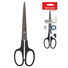 Ножницы BRAUBERG "Standard" 180 мм, черные, классической формы, 2-х сторонняя заточка, 237096