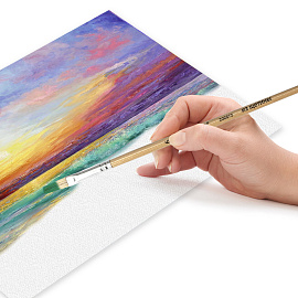 Кисть ПИФАГОР, ЩЕТИНА, плоская, № 6, деревянная лакированная ручка, пакет с подвесом, 200872