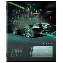 Тетрадь 12 л. BRAUBERG, клетка, обложка картон, "SUPER CAR", 106465