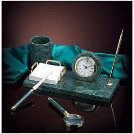 Набор настольный Delucci 4 предмета, зеленый мрамор фото Набор настольный Delucci 4 предмета, зеленый мрамор