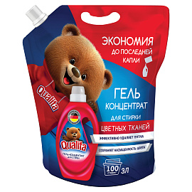 Гель для стирки цветного белья 3 л, QUALITA, концентрат, дой-пак, 14478