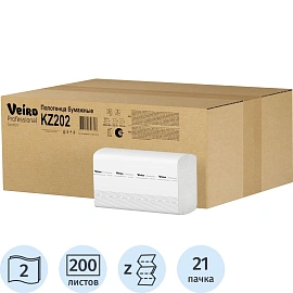 Полотенца бумажные листовые Veiro Professional Comfort H2 Z-сложение 2-слойные белые 21 пачка по 200 листов (KZ202)