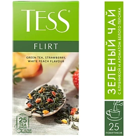 Чай зеленый Tess Flirt 25 пакетиков (белый персик, клубника)
