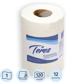 Полотенца бумажные рулонные с центральной вытяжкой Терес M1 1-слойные белые 12 рулонов по 120 метров