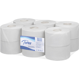 Бумага туалетная рулонная Teres Эконом мини T2 1-слойная серая 12 рулонов по 200 метров (T-0024)