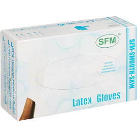 Перчатки медицинские смотровые латексные SFM нестерильные опудренные размер S (6.5-7) белые (50 пар/100 штук в упаковке)