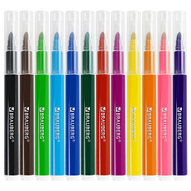 Фломастеры утолщенные 12 цветов, вентилируемый колпачок, BRAUBERG "PREMIUM", ПВХ-упаковка, 152196 фото Фломастеры утолщенные 12 цветов, вентилируемый колпачок, BRAUBERG "PREMIUM", ПВХ-упаковка, 152196