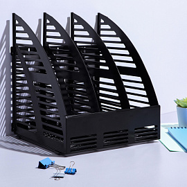 Лоток вертикальный для бумаг 240 мм Attache пластиковый черный скругленный 4 отделения