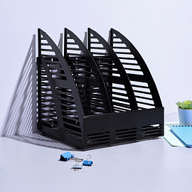 Лоток вертикальный для бумаг 240 мм Attache пластиковый черный скругленный 4 отделения