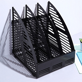 Лоток вертикальный для бумаг 240 мм Attache пластиковый черный скругленный 4 отделения