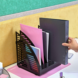 Лоток вертикальный для бумаг 240 мм Attache пластиковый черный скругленный 4 отделения