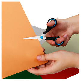 Ножницы OfficeSpace 14см, черные с синими вставками, ПВХ чехол с европодвесом фото Ножницы OfficeSpace 14см, черные с синими вставками, ПВХ чехол с европодвесом