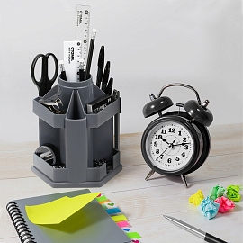 Настольная подставка СТАММ "Maxi Desk", пластиковая, вращающаяся, серая фото Настольная подставка СТАММ "Maxi Desk", пластиковая, вращающаяся, серая