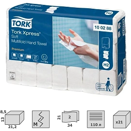 Полотенца бумажные листовые Tork H2 М-сложение 2-слойные белые 21 пачка по 110 листов (100288) фото Полотенца бумажные листовые Tork H2 М-сложение 2-слойные белые 21 пачка по 110 листов (100288)