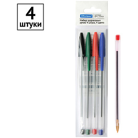 Набор шариковых ручек OfficeSpace 4шт., 04цв., 0,7мм, европодвес