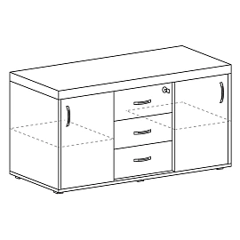 Тумба-купе подкатная Комус Мебель Easy Director с центральным замком (дуб шамони светлый, 1200х540х640 мм, 3 ящика)