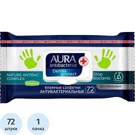 Влажные салфетки антибактериальные Aura 72 штуки в упаковке