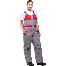 Полукомбинезон рабочий зимний женский з10-ПК серый/красный (размер 56-58, рост 170-176)