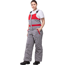 Полукомбинезон рабочий зимний женский з10-ПК серый/красный (размер 56-58, рост 170-176)