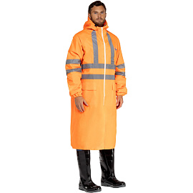 Плащ сигнальный влагозащитный Waterproof Line Extra-Vision WPL ПВХ на молнии оранжевый с СОП (размер 44-46, рост 170-176)